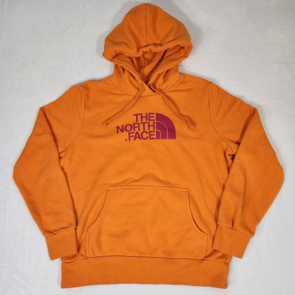 The North Face Womens Orange Purple Logo Pullover Hoodie Sweatshirt Large